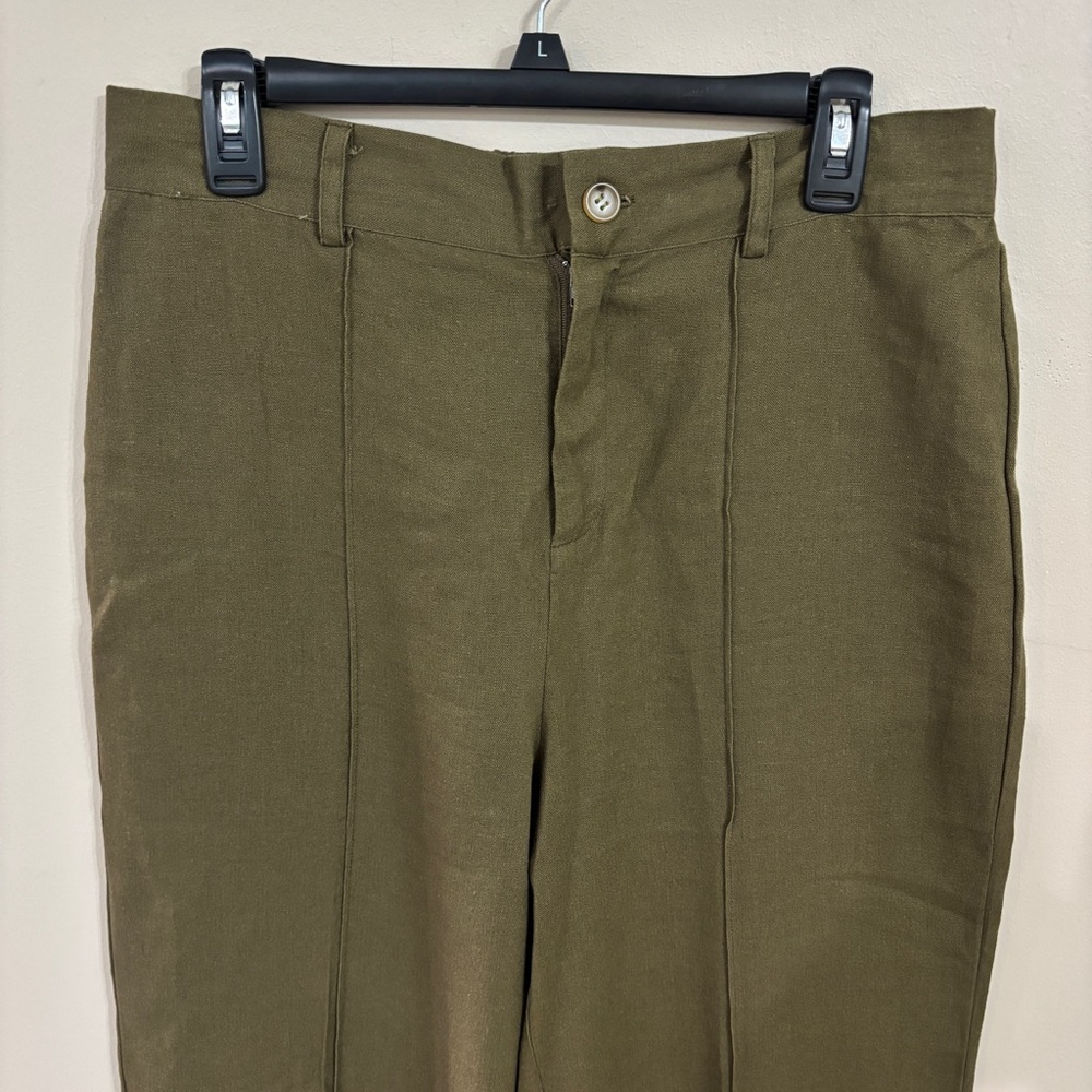 Olive Green Wide Leg Linen Trousers - Picture 2 of 5